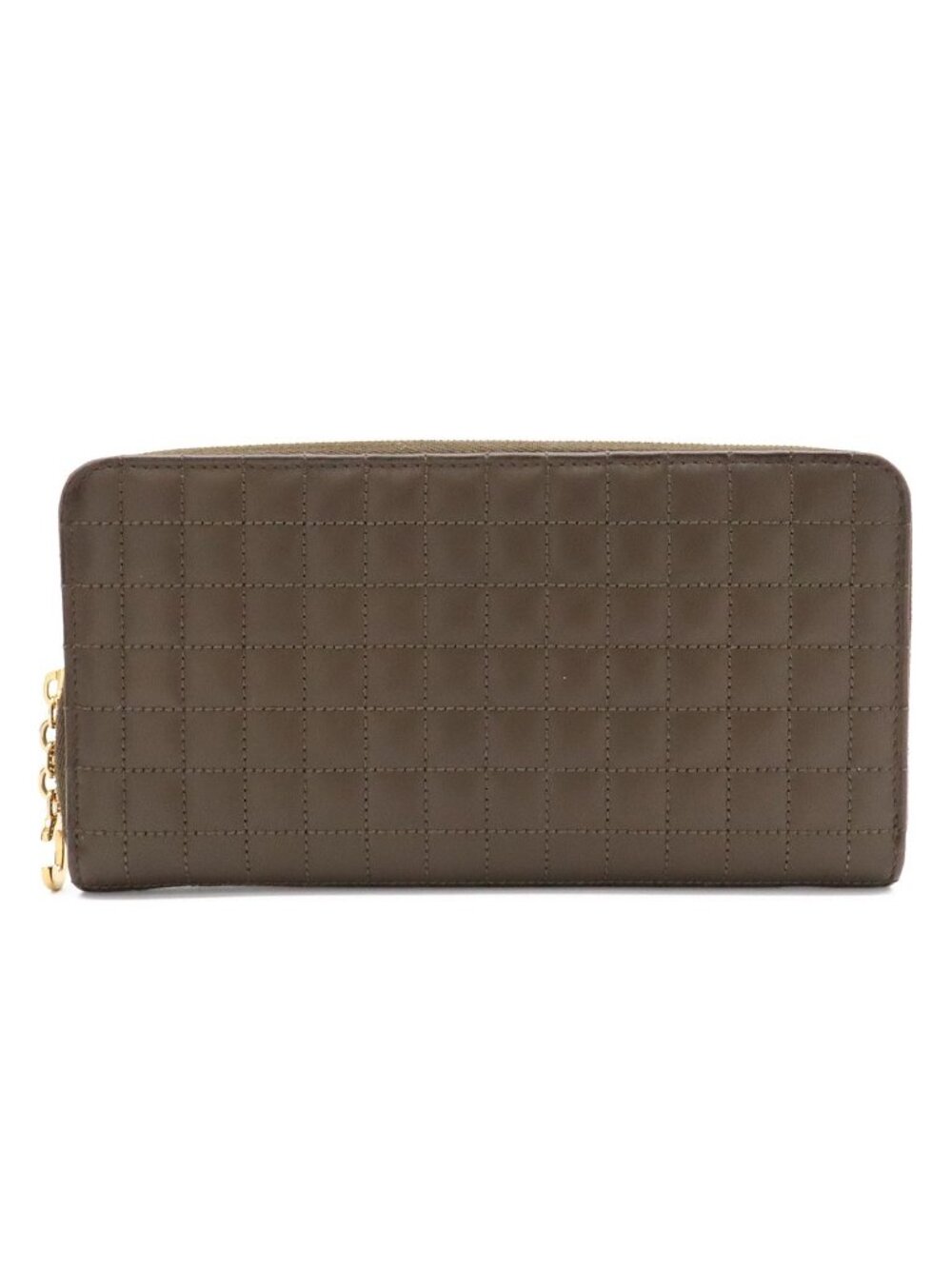 Celine C Charm Large Zip Wallet Zip Around Quilted Leather Dark Olive Gold